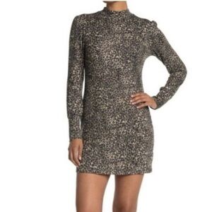 NWT Abound bodycon Mini Dress Mock Neck animal print XSMALL long sleeve